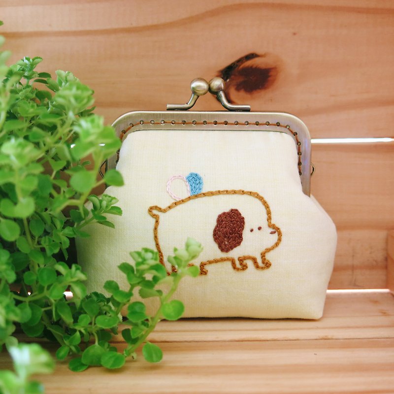 Dog Fairy / Embroidered Gold Bag - Coin Purses - Cotton & Hemp Yellow