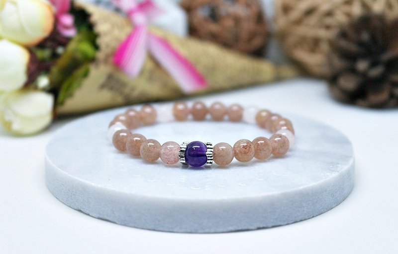 Natural Stone X Silver Elastic Bracelet <Pink Berry> - สร้อยข้อมือ - เครื่องเพชรพลอย สึชมพู