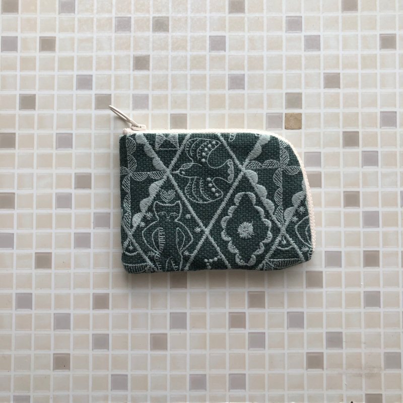 symphony mini pouch with pocket, handmade pouch, popular pattern, green, mina perhonen - กระเป๋าเครื่องสำอาง - ผ้าฝ้าย/ผ้าลินิน สีเขียว