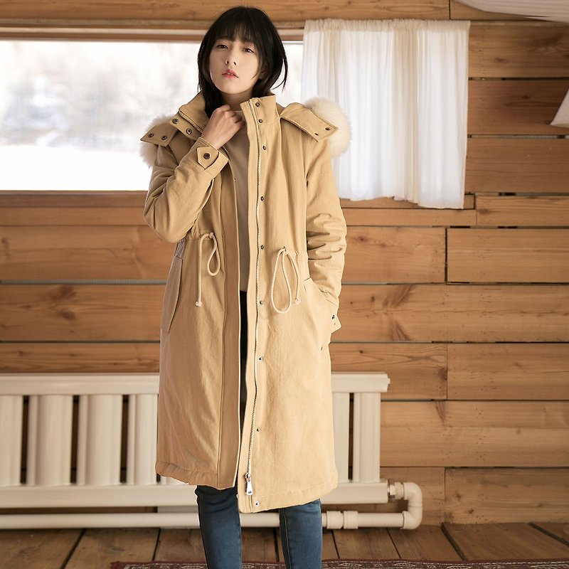Anne Chen 2017 winter new women's Parker thickening imitation rabbit fur coat - เสื้อแจ็คเก็ต - ผ้าฝ้าย/ผ้าลินิน สีทอง