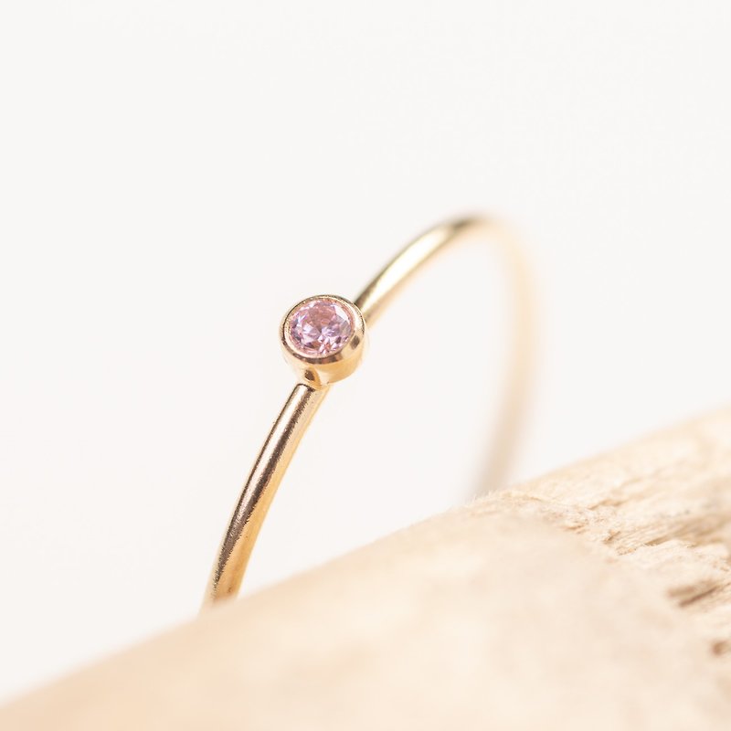 Zoaje SWEDEN 手工戒指 14k注金包金 粉色水晶鋯石 簡約 法國小眾 - 戒指 - 貴金屬 粉紅色