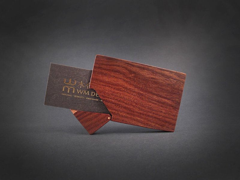 Selected texture series / handmade wood business card holder / wooden business card box / black gold sandalwood - Card Holders & Cases - Wood Red