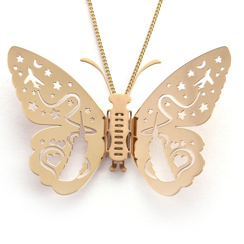 Interchangeable Wings Butterfly Necklace Gold Taipei 101 Medical Grade Thin Steel Non-allergic - สร้อยคอ - โลหะ สีทอง