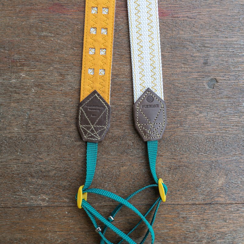 30mm width camera strap white x lining yellow x leather wood gray - Camera Straps & Stands - Other Materials White