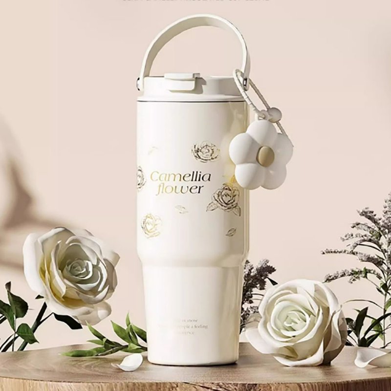 GERM大容量保溫杯吸管女生咖啡杯水杯巨無霸杯子便攜水壺 - 保溫瓶/保溫杯 - 其他材質 白色