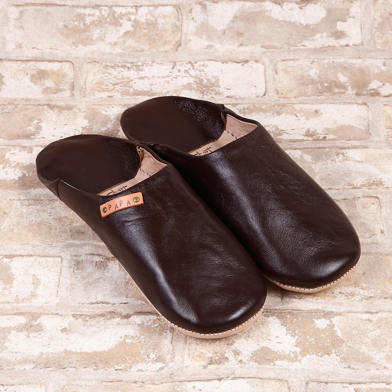 Babouche Slippers / baboosh / 拖鞋 / baboosh PAPA dark brown (slippers) - อื่นๆ - หนังแท้ สีนำ้ตาล