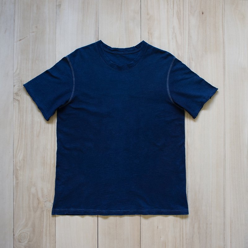 貮們 『INDIGO植物染素面短袖T恤IR07』尺寸XL號 - 男 T 恤 - 棉．麻 藍色