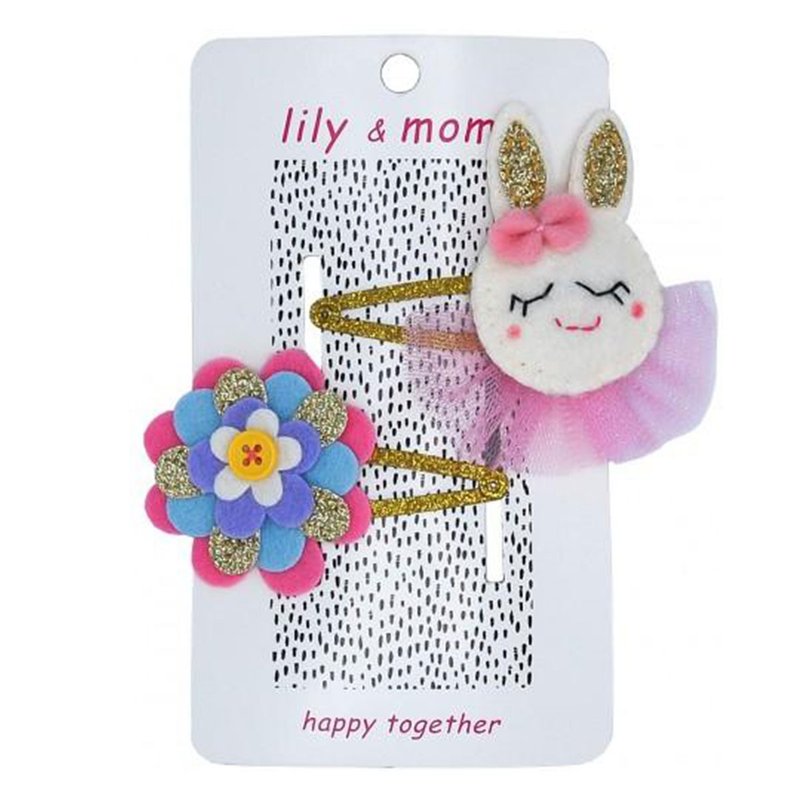 美國 Lily & Momo 手工髮飾 ─ 優雅小兔 | 兩件組 | 甜美公主風 - 嬰兒手鍊/飾品 - 聚酯纖維 粉紅色