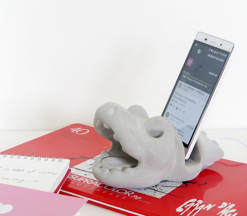 T-rex phone holder - Phone Stands & Dust Plugs - Cement Gray