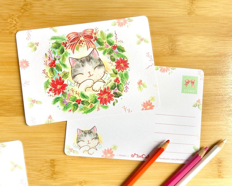 Four Seasons Series-Winter Meow Postcards - การ์ด/โปสการ์ด - กระดาษ สีเขียว