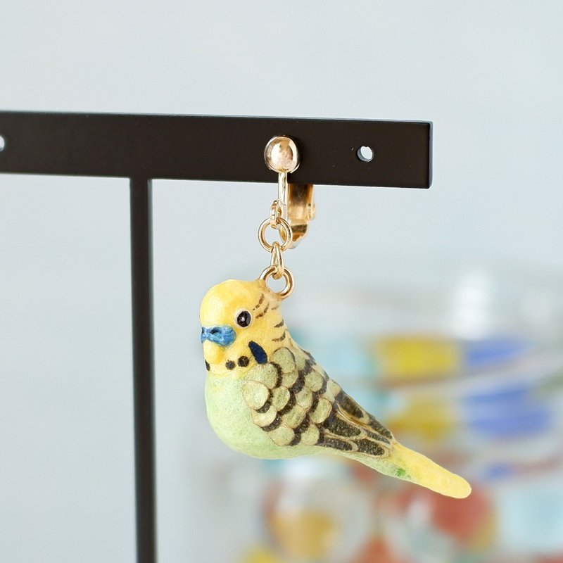 和紙アクセサリー　イヤリング/ピアス　セキセイインコ　グリーン系　インコ　鳥　飼い鳥 - 耳環/耳夾/耳骨夾 - 其他材質 綠色