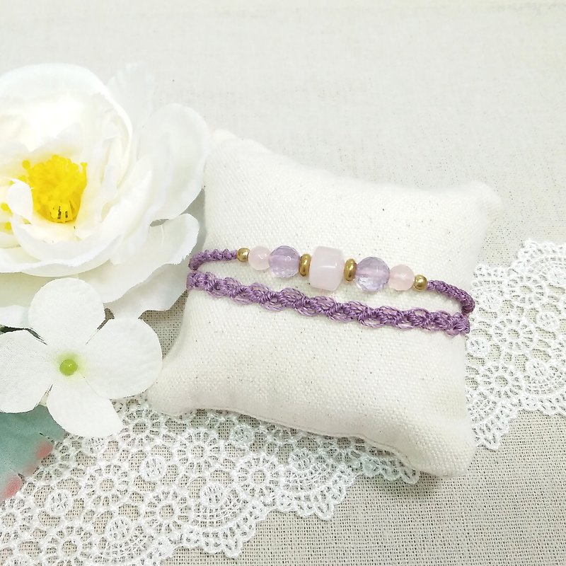 BUHO hand-made. Pink and purple. Powder Crystal X South American Brasil Bracelet - Bracelets - Gemstone Purple