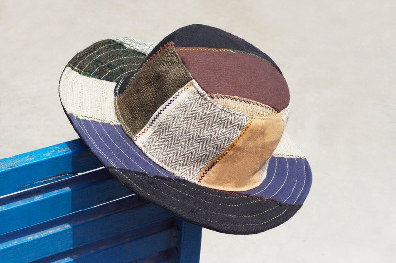 Mother's Day gift ethnic mosaic of hand-woven cotton cap / knit cap / hat / visor / hat gentleman - hit color national wind hand-woven cotton (limit one) - Hats & Caps - Cotton & Hemp Multicolor