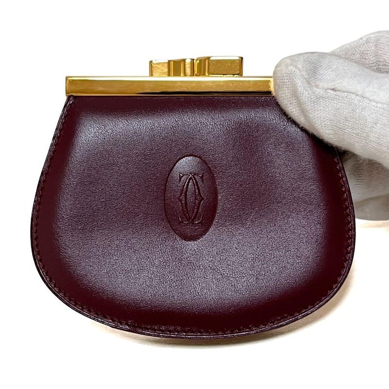 本物 Cartier カルティエ コインケース がま口 マストライン レザー ボルドー 中古 - 錢包/皮夾/長短夾 - 真皮 紅色
