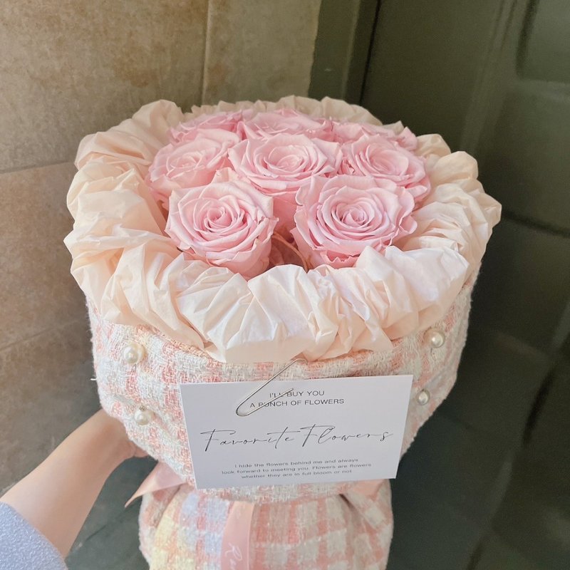 粉色系小香風頂級厄瓜多永生玫瑰花花束 情人禮物 七夕花束 - 乾燥花/永生花 - 植物．花 粉紅色