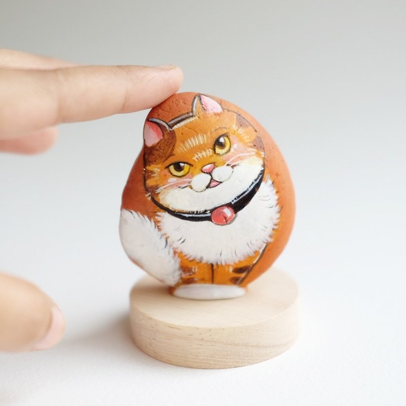 オレンジ猫石painting.Originalアート。 - 人形・フィギュア - 石 オレンジ