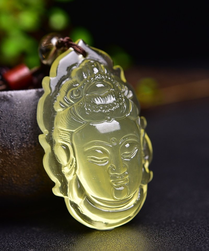 純天然黃水晶手工雕刻觀音車掛 居家掛 手工雕刻 晶體干淨 保平安 - 吊飾/掛飾 - 水晶 
