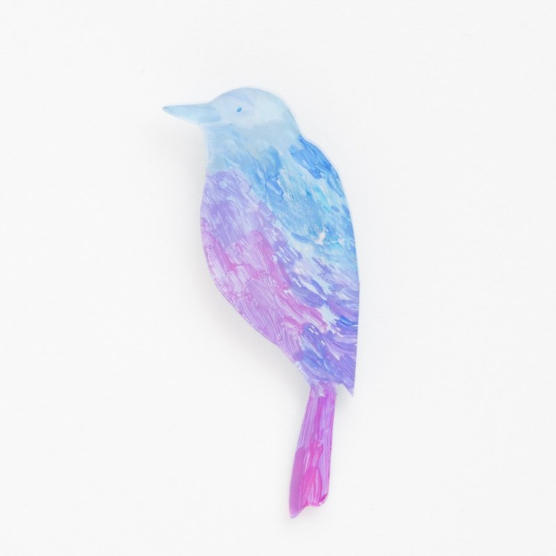 絵のブローチ【鳥】 - 胸針 - 壓克力 紫色
