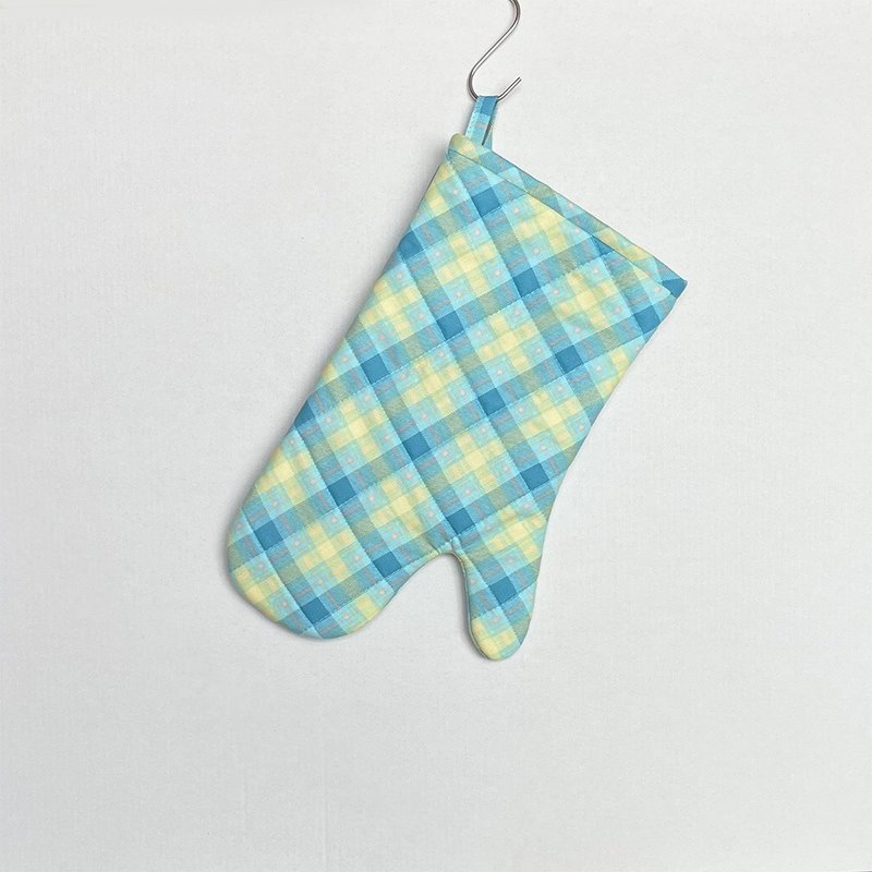 Sky Blue Check Cotton Insulated Gloves - Cookware - Cotton & Hemp Multicolor