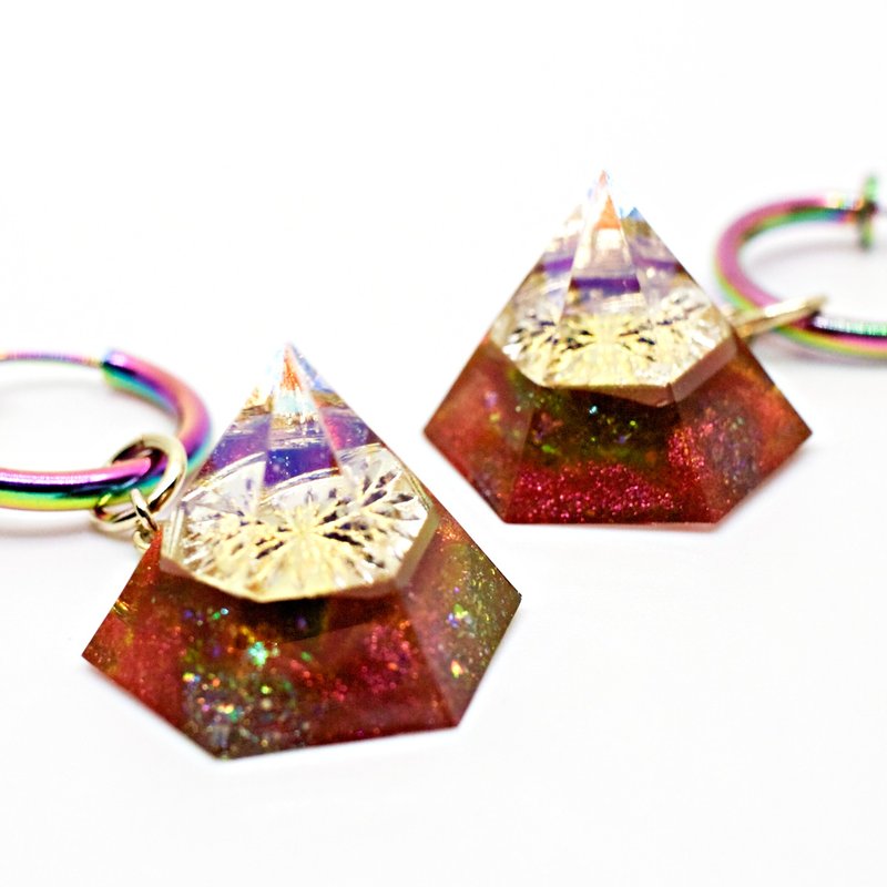 Hexagon Hoop Clip-On(Disturbing Altar) - Earrings & Clip-ons - Resin Multicolor