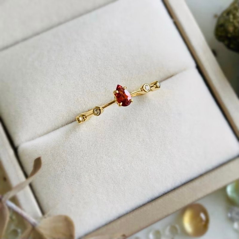 極簡風格戒指鑲嵌 3x5 毫米水滴形錳鋁榴石(橘色石榴石) - 戒指 - 半寶石 橘色