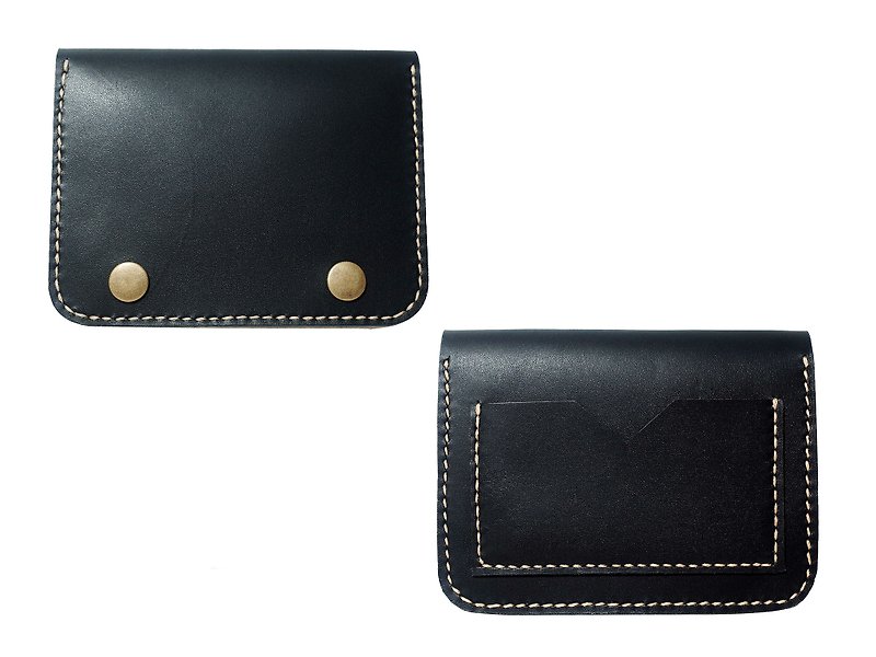 手縫いのなめしレザー_ウォレット/ウォレット/紙幣バッグ（14色/フリーレタリング） - 財布 - 革 ブラック