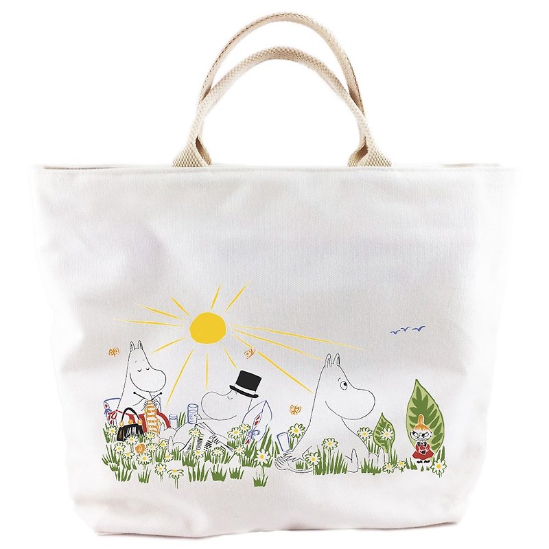 Moomin 噜噜 米 Authorization- [Zip Canvas Bag-White] (Small) - กระเป๋าถือ - ผ้าฝ้าย/ผ้าลินิน หลากหลายสี