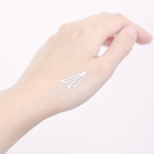 Surprise 紋身便利店 鑽石銀紋身貼紙 - 紙飛機 線條 2入 銀色紋身