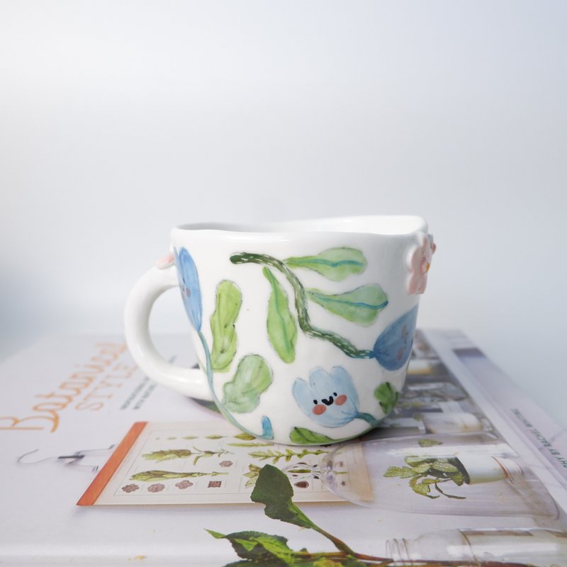 Hand built ceramic cup |  blue tulip| ceramic handmade - Mugs - Pottery Blue