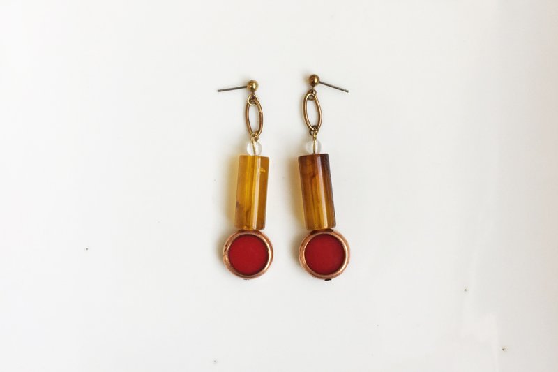 Rouge Bronze antique resin earrings - ต่างหู - โลหะ สีแดง