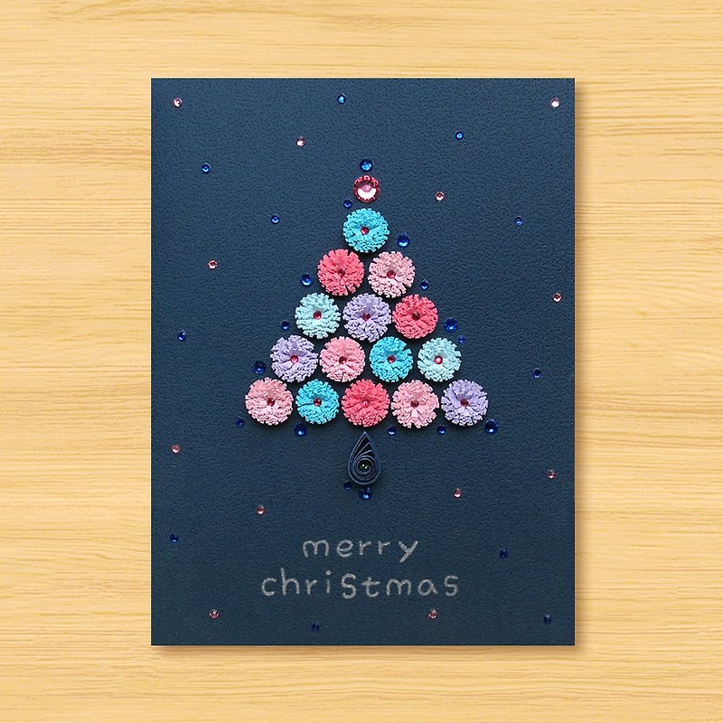 (2 styles to choose from) Handmade Rolled Paper Card _ Starry Sky Series-Flower Roaming Christmas Tree - Cards & Postcards - Paper Blue