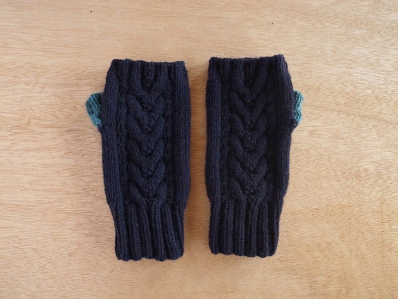 アルパカウールのアランハンドウォーマー・ネイビー×ターコイズブルー - 手套/手襪 - 其他材質 藍色