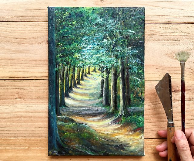 ウッズトレイル】オリジナルアクリル画。日光の森の小道の風景画