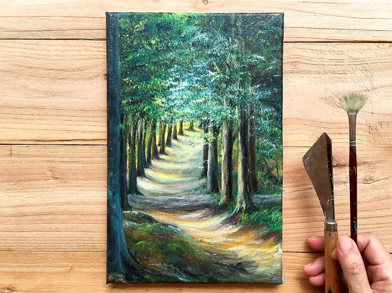 【Woods Trail】Original Acrylic Painting. Sunlight Forest Path Landscape Art. - โปสเตอร์ - ผ้าฝ้าย/ผ้าลินิน 