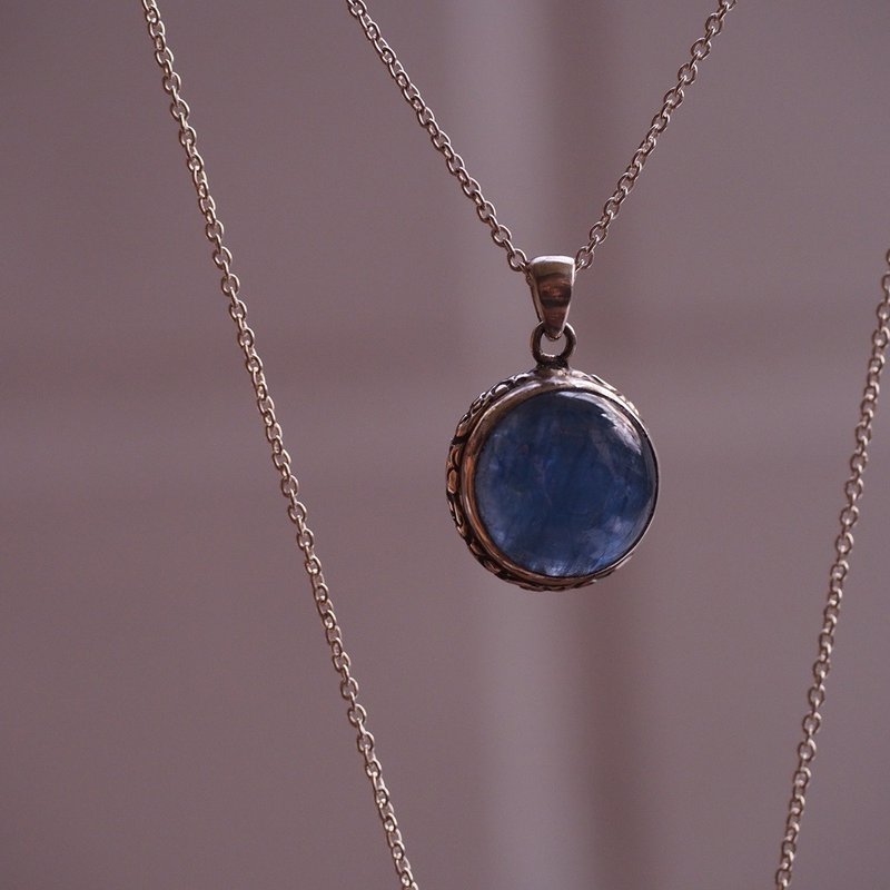 藍晶石 手工純銀項鍊 Kyanos Kyanite sterling silver handmade - 項鍊 - 半寶石 藍色