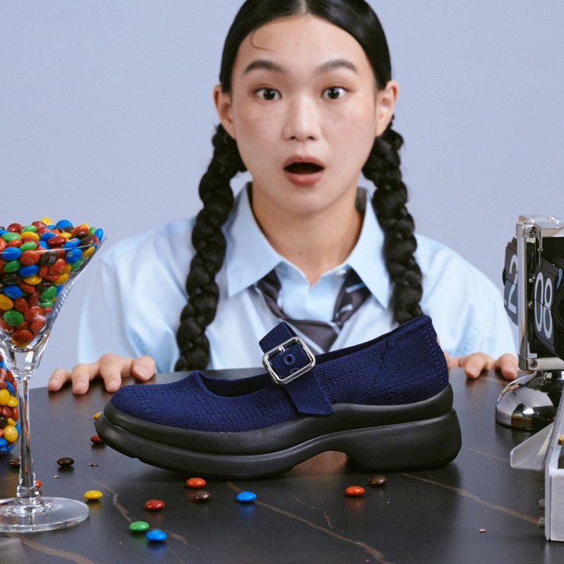 琪琪學院厚底鞋 藍格紋 | inooknit 專為亞洲女生設計的針織鞋 - 女牛津鞋/樂福鞋 - 環保材質 藍色
