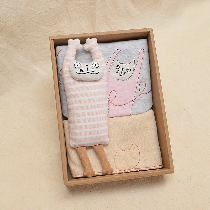 粉紅嗨貓 彌月禮盒 - 彌月禮盒 - 棉．麻 粉紅色