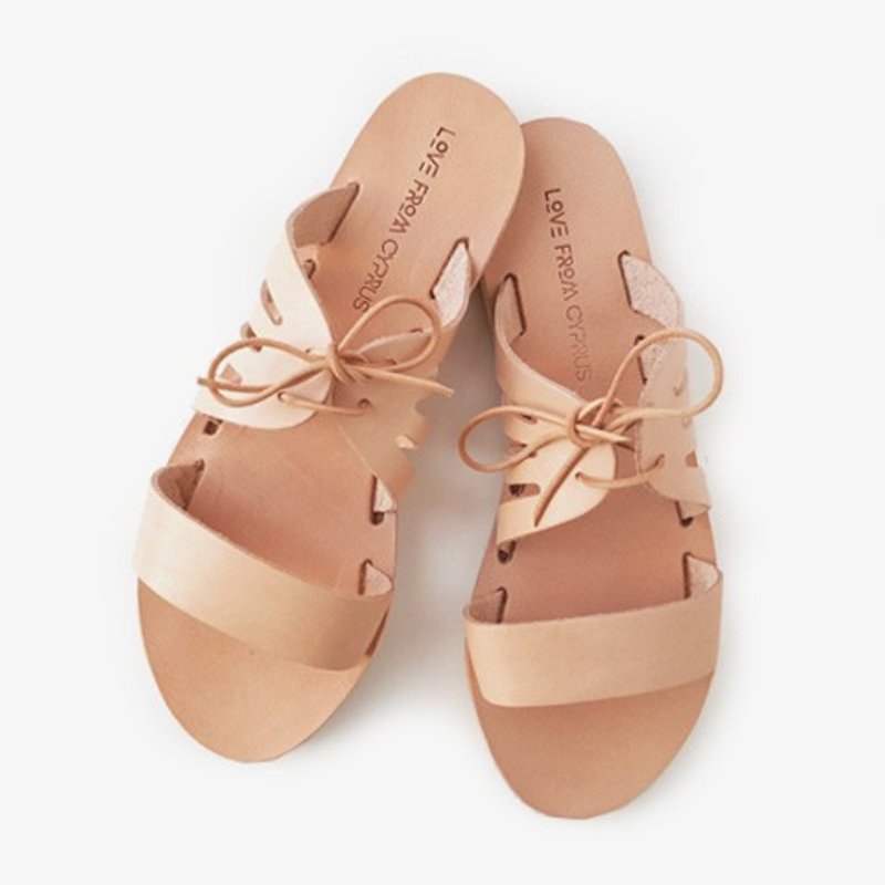 {Love from Cyprus} nude color pure leather sandals and slippers - รองเท้าลำลองผู้หญิง - หนังแท้ 