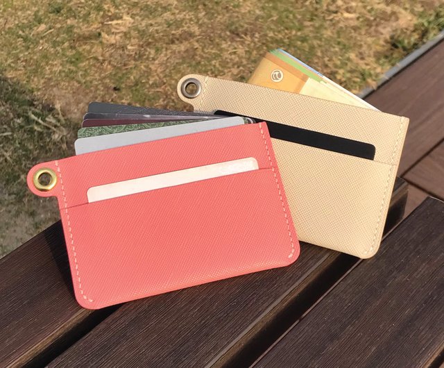 Slim Card Holder】White Saffiano/Girlish Wallet/Commute/Handmade