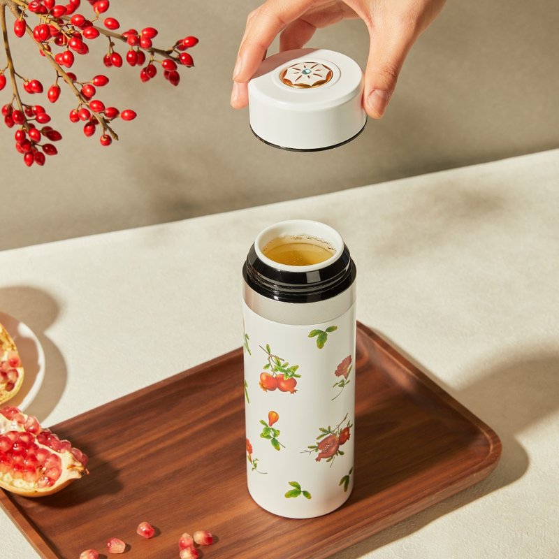 Pomegranate blossom thermos cup/gilt+crystal/snowflake white 330ml - กระบอกน้ำร้อน - สแตนเลส ขาว