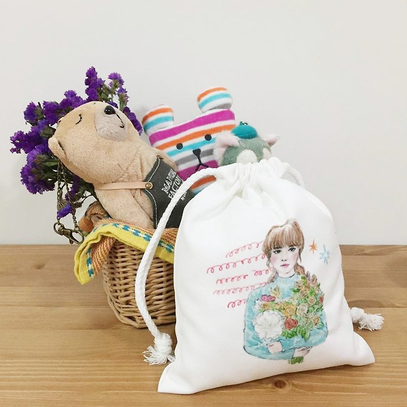 little pouch - girl with bouquet - Toiletry Bags & Pouches - Cotton & Hemp 