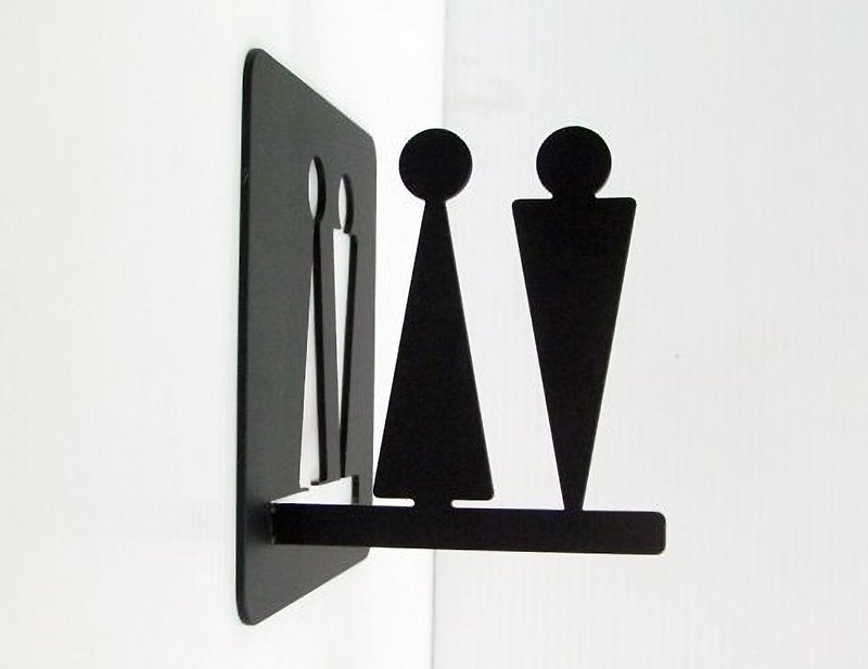 You can see the large Stainless Steel toilet sign 15x15cm powder room sign on the front and side - ตกแต่งผนัง - โลหะ สีดำ