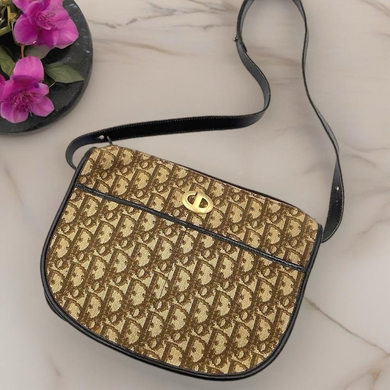 【LA LUNE】Second-hand Dior burgundy presbyopic one-shoulder side cross-body small half-moon bag handbag - Messenger Bags & Sling Bags - Genuine Leather Red