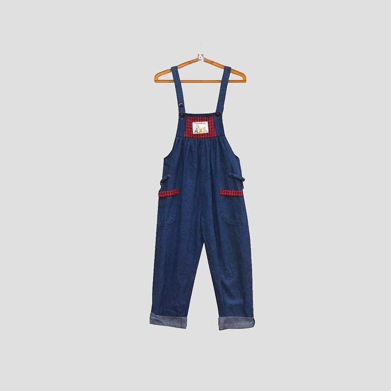 Discolored vintage / dark blue denim suspenders no.091 vintage - Overalls & Jumpsuits - Polyester Blue