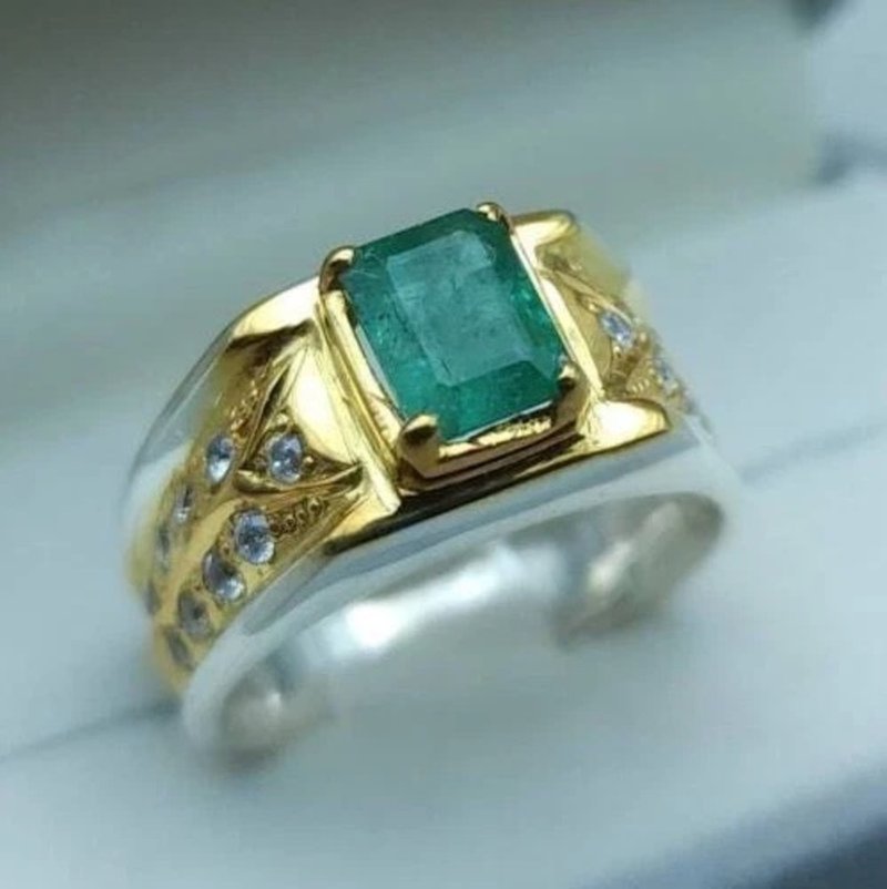 Mens Emerald Wedding Ring Top zambian Emerald Ring for men and women Gold Plated - 戒指 - 寶石 綠色
