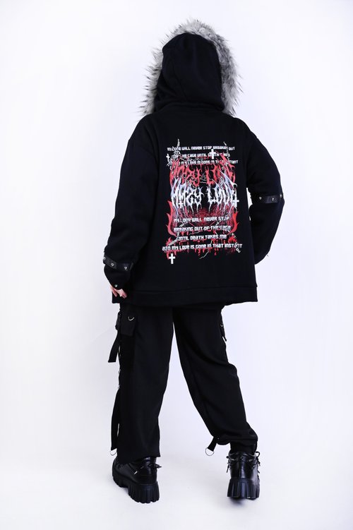 Visual kei punk rock frigid relic wing motif fur trim