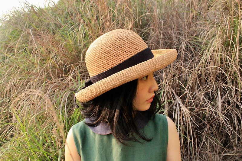 Jessie handwoven straw hat caramel straw chokdee-muakdeedee - Hats & Caps - Other Materials Brown