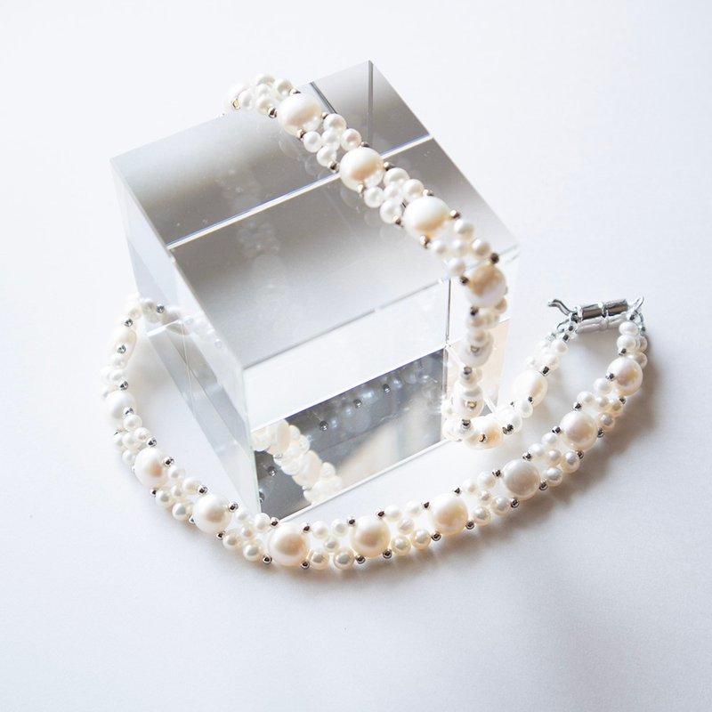 十字鈕扣珍珠項鍊 - 項鍊 - 珍珠 白色