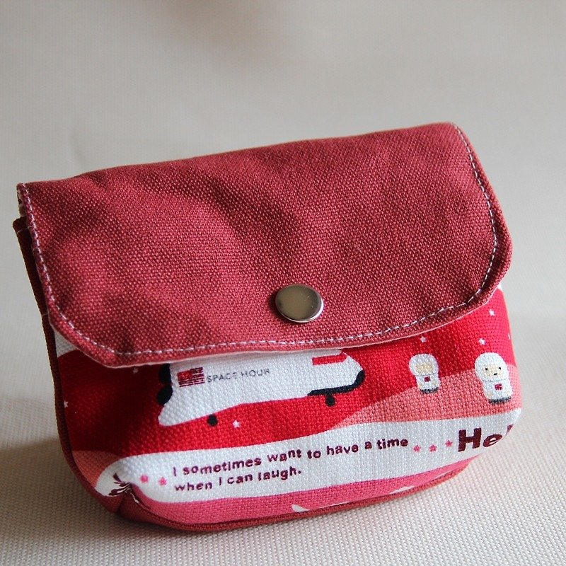 雙層零錢包, 朱紅色帆布+飛機 太空梭 - 散紙包 - 棉．麻 紅色