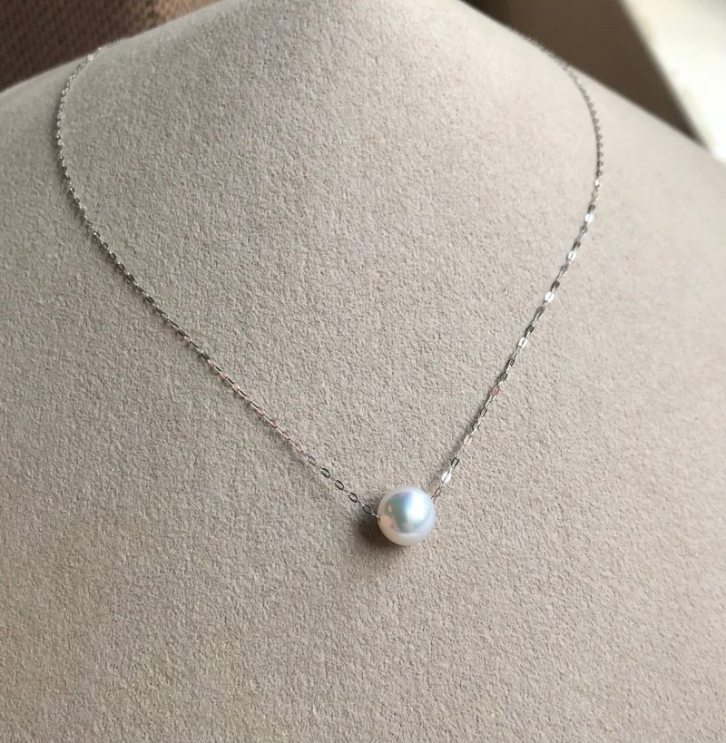 Akoya pearl  necklace platina sk - สร้อยคอ - ไข่มุก สีเงิน